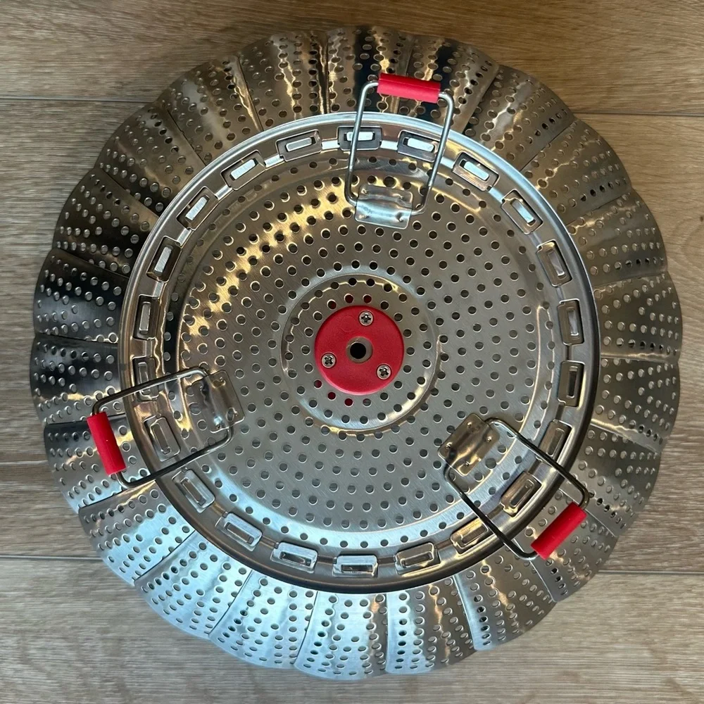 NWT Stainless Steel Steamer Basket Red Handle